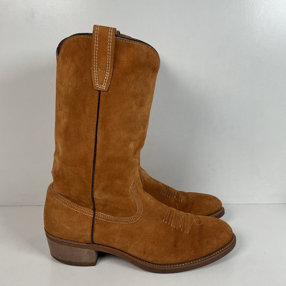 Vintage Wolverine Full Suede Cowgirl Boots 8 M Harvest Wheat Vibram - Picture 11 of 16